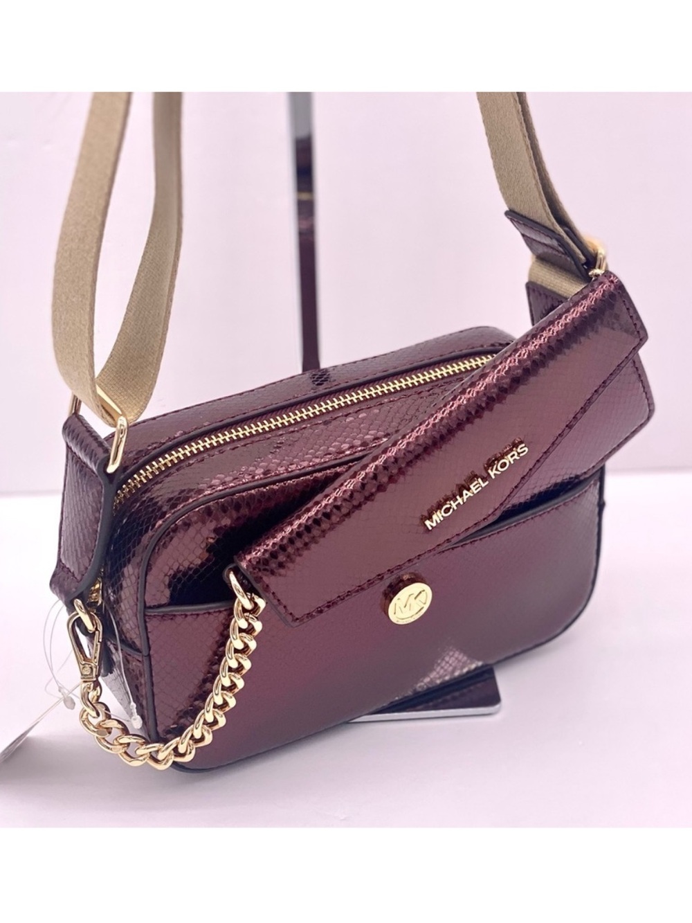 Michael Kors Maisie 2-in-1 Camera Crossbody - Oxblood Embossed Leather - Picture 2 of 10